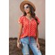 thumbnail image 2 of ABPHQTO Blusa roja con cuello en V y manga corta con estampado de moda para mujer, 2 of 5