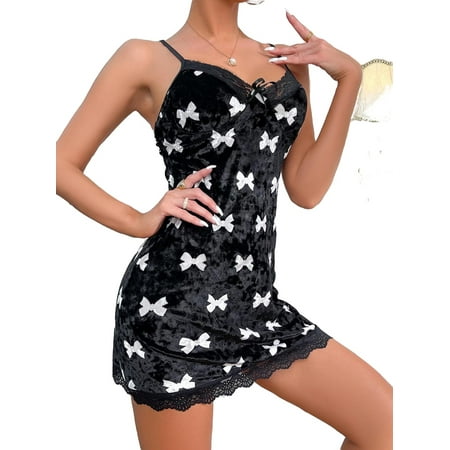 

Women s Nightgowns & Sleepshirts Black Cute Graphic Spaghetti Strap Slip Dress Sleeveless