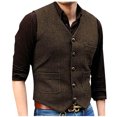thumbnail image 2 of Timoontee Men's Vintage Suit Vest Casual Comfy Waistcoat Sleeveless V-Neck Jacket Vest Solid Button Down Vest Fall Fashion Vest Coffee XXXL, 2 of 7
