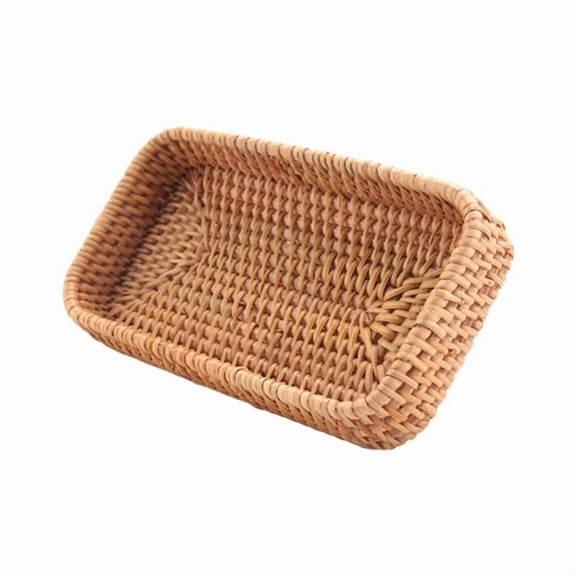 Hand-Woven Storage Basket Rattan Tray Wicker Baskets Bread Fruit Food Breakfast Display Box Home Decoration-C