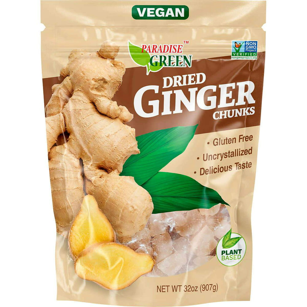 Paradise Green Dried Ginger Chunks Uncrystallized 32 Oz