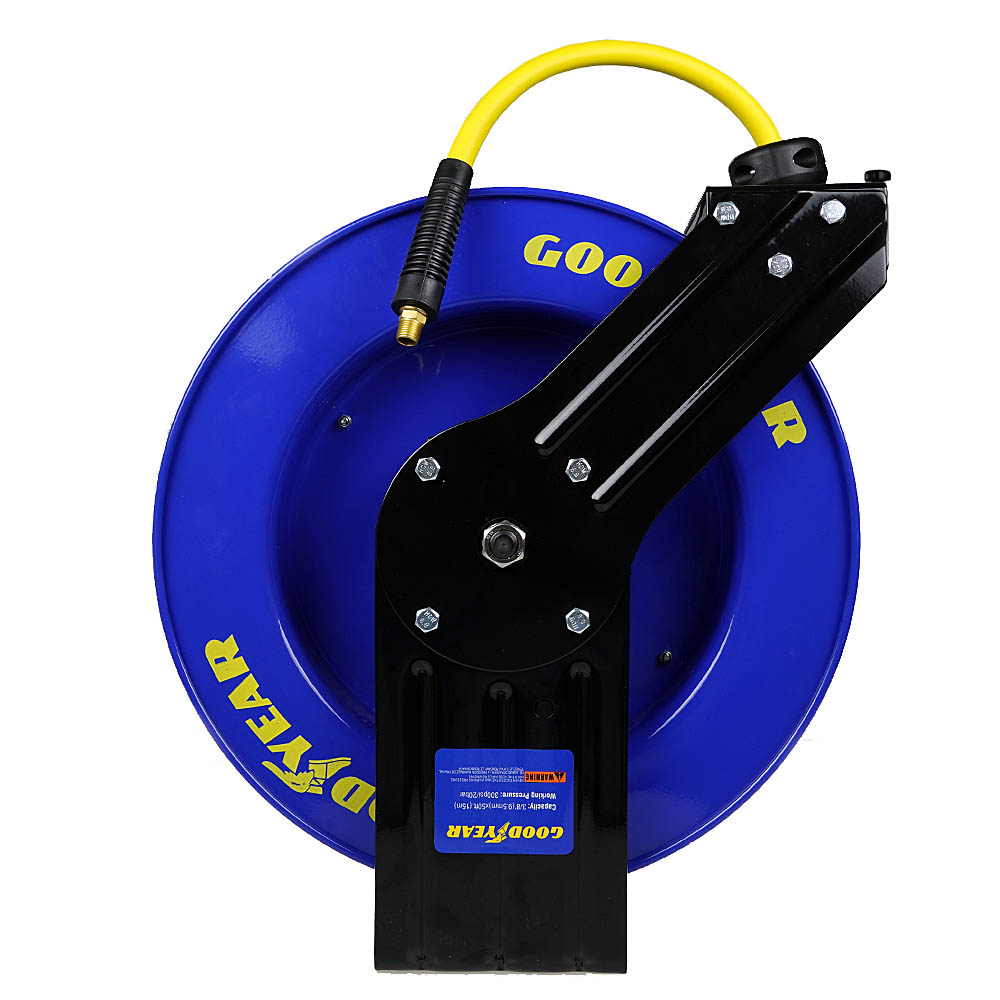 Goodyear 3/8" x 50' Retractable Steel Reel Rubber Air Hose 1/4" NPT Heavy Duty L815153G