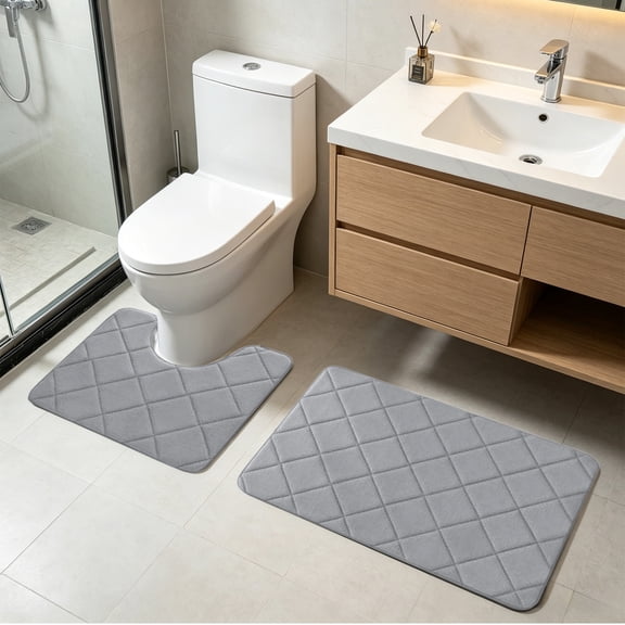 MMJ Bathroom Rugs Set 2 Piece U Shape Non Slip Latex Mat Absorbent Quick Dry Floor Carpet For Toilet Shower 16x24/16x20in