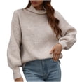 thumbnail image 2 of Womens Hooded Sweater Clearance Women's Casual Long Sleeve Turtleneck Loose Color Pullover Sweater Knitted Loose Top, 2 of 9