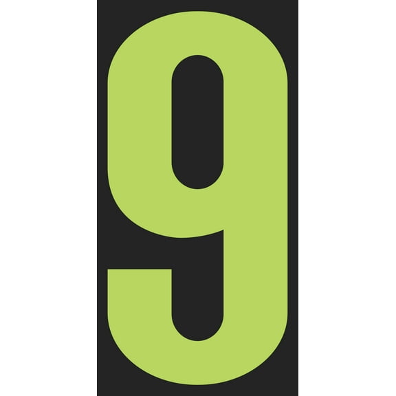 SSWBasics 5 1/2" Windshield Numbers And Symbols - Neon Green/Black - "9" - 3ʺW x 5 1/2ʺH - Pack of 12
