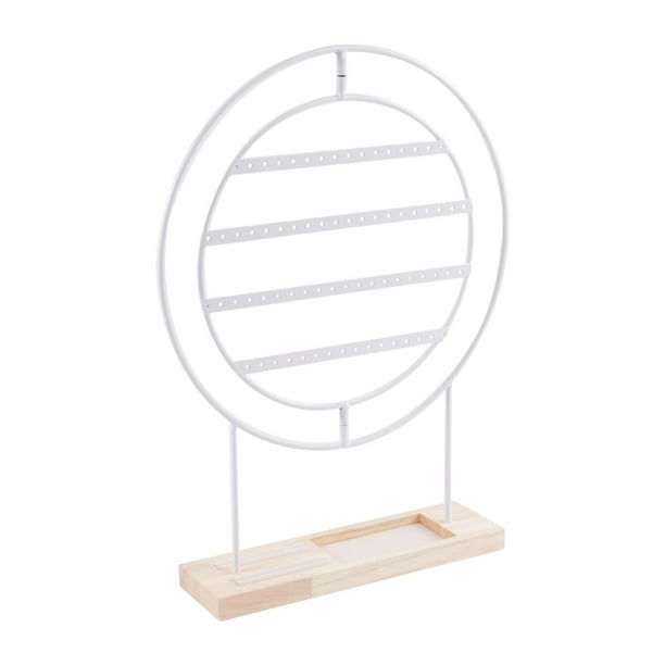 Organizador de pendientes, soporte para joyas de 4 niveles, de madera y metal, rústico, para mujer, ideal como regalo para encimera, tocador y hogar. Blanco