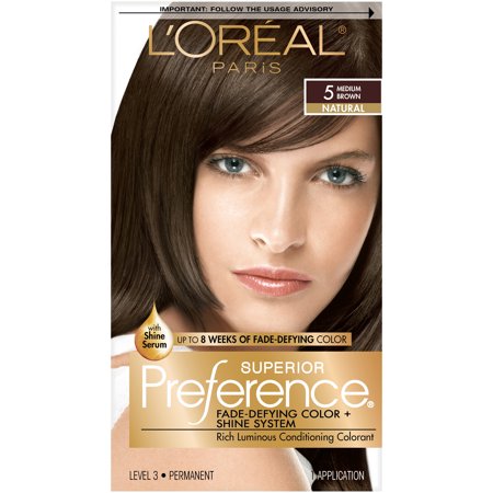 L'Oreal Paris Superior Preference Fade-Defying Shine Permanent Hair Color, 5 Medium Brown, 1 Kit (3 boxes)
