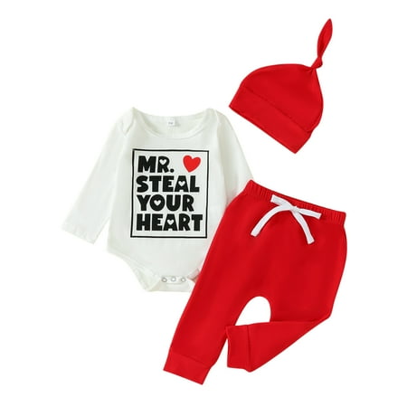

Toddler Girls Sets Valentine s Day Long Sleeve Letter Prints Romper Pants with Hat 3Pcs Girls Clothes