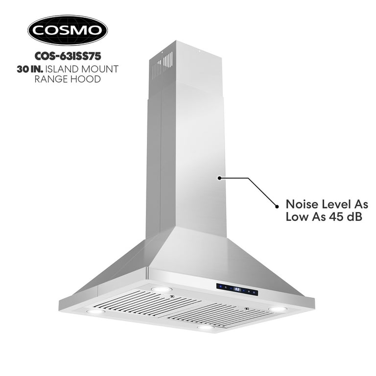 30 in. Ductless Island Range Hood Kitchen Hood with LED Lighting and Permanent Filters in Stainless Steel