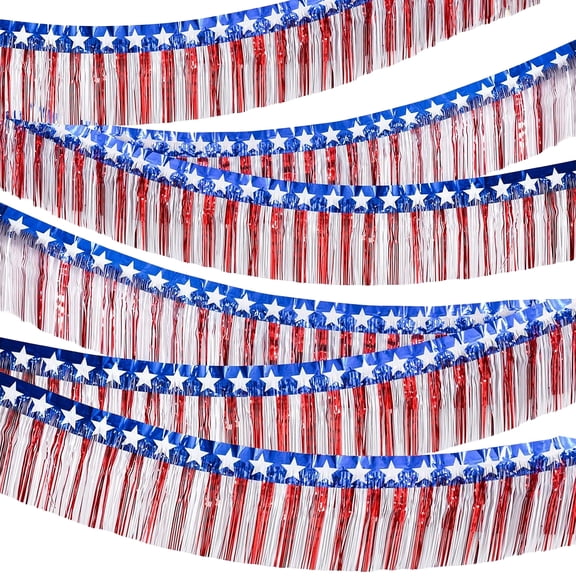 Patriotic Red White Blue Tassel Banner Set 6 Pack 38x600cm Plastic Garland for 4th July Memorial Day Decor