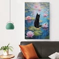 thumbnail image 4 of Monet Style Canvas Painting Black Cat Standing on Lily Pads Wall Art Bathroom Decor Posters Art Print Wall Photo Paint Poster Hanging Picture Family Bedroom Decor Gift 24x36inch(60x90cm), 4 of 6