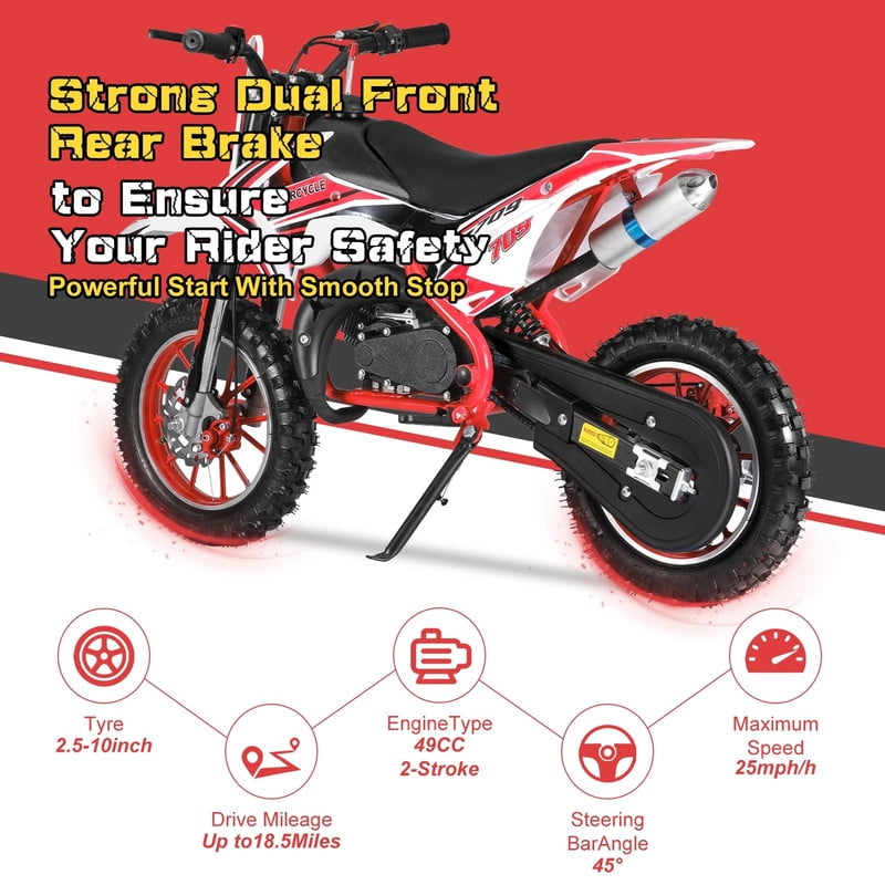 49cc Kids Dirt Bike,2-Stroke Gas Power Motocross Off Road Mini Motorcycle Vehicles Children Pit Bike Pocket Motorbike with Front Rear Disc Brakes Ideal Gifts for Kids Boys Girls Aged 8-14