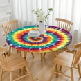 thumbnail image 3 of Colorful Rainbow Tie Dye Spiral Pattern Round Fitted Tablecloth with Elastic Edge,Dining Table Cover Waterproof,Outdoor Round Tablecloth for Camping,Dining,Indoor and Outdoor, 3 of 7