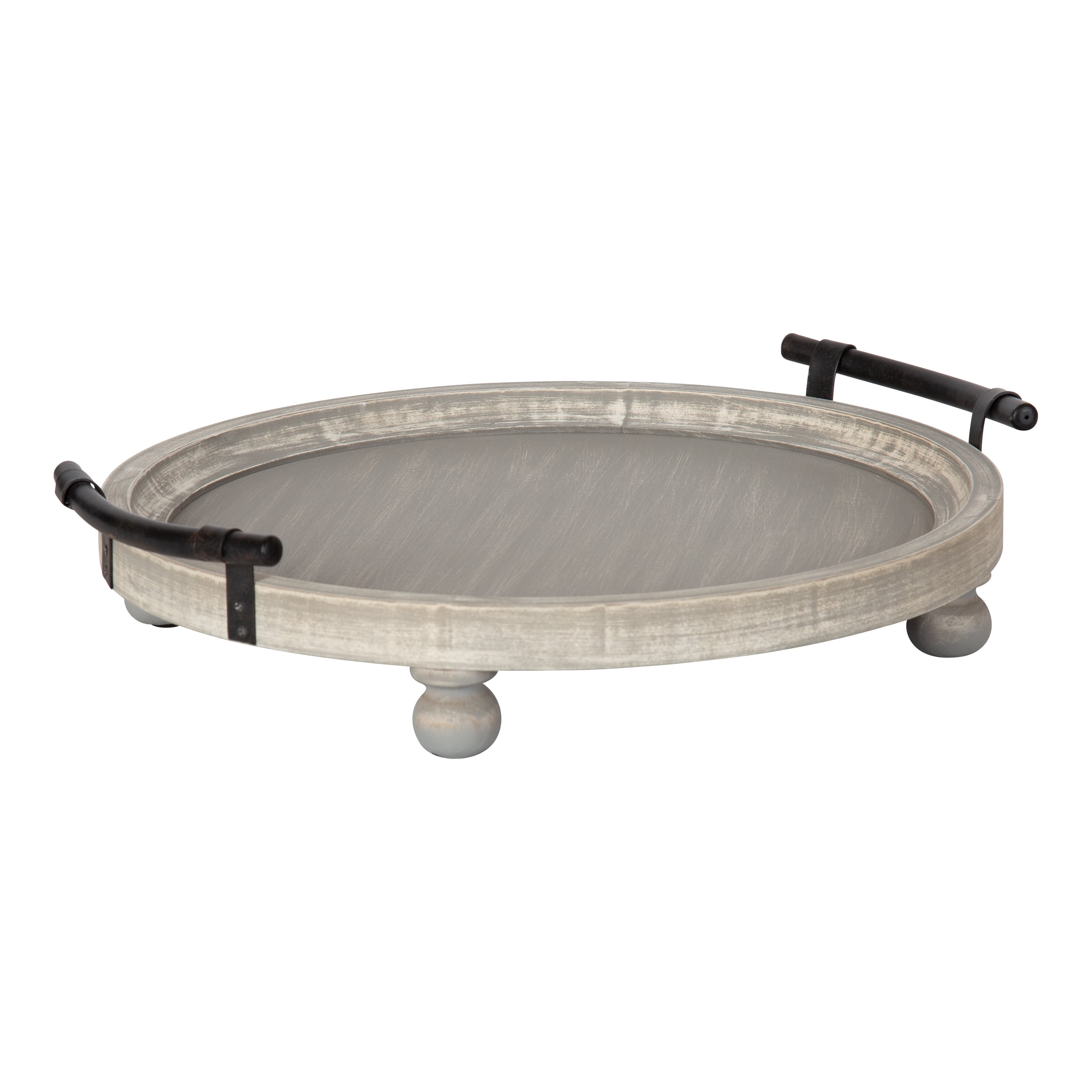 Kate and Laurel Bruillet Farmhouse Round Tray, 15 inch Diameter, Rustic  Gray, Wooden Tray for Coffee Table 