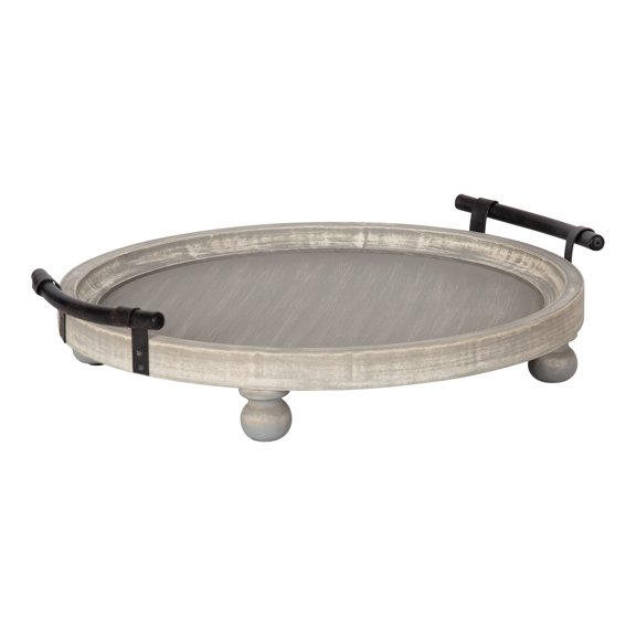 Kate and Laurel Bruillet Farmhouse Round Tray, 15 inch Diameter, Rustic Gray, Wooden Tray for Coffee Table