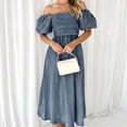 thumbnail image 5 of APEXFWDT Women's Summer Denim Long Dress Casual Off Shoulder Puff Sleeve Long Maxi Jean Denim Dresses Trendy Party Flowy Dress, 5 of 8