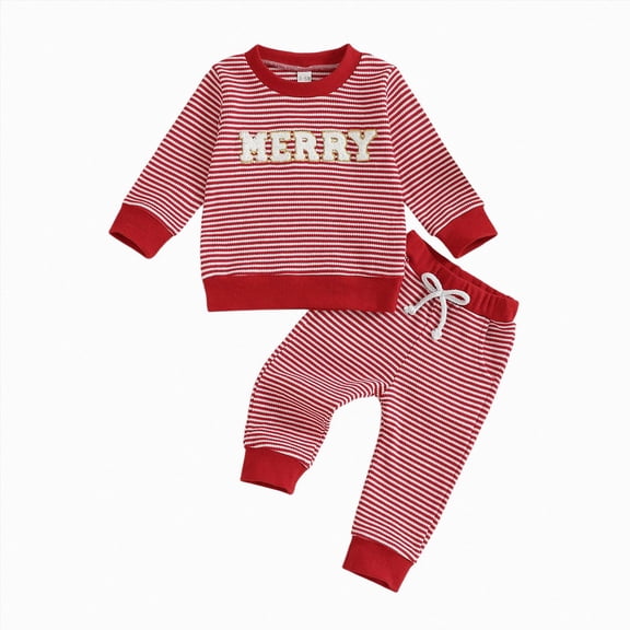 TOWED22 Toddler Baby Boys Fall Clothes Set Stripe Embroidery Long Sleeve Sweatshirt Pullover Tops & Pants Outfits(Blazer,18-24 M)