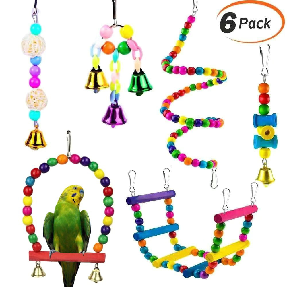 Bird Parrot Wooden Stand Perches Cockatiel  Cage Hanging Swing Chewing Toy 
