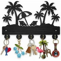 Palm Tree Beach Coat Rack Wall Mount Summer Theme Wood Key Holder for Wall 11.8×7.9inch Decorative Key Hooks 5 Alloy Hooks for Gift Entryway Front Door Hallway Kitchen Office DIY