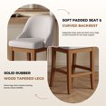thumbnail image 4 of Bar Stool Set of 2, 26" Upholstered Counter Height Stools with Back, Solid Wood Legs, Faux Leather Bar Chairs for Kitchen Island, 4 of 10