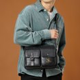 thumbnail image 4 of Bolso bandolera de cuero PU para hombre Vintage, bolsos pequeños con múltiples bolsillos (negro), 4 of 5