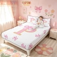 thumbnail image 3 of Meiyoeat Princess Bow Initial P Full Size Sheets for Women Girls, Fashion Fairy Ribbon Bed Sheets, 4pcs, 3 of 5