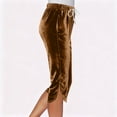 thumbnail image 4 of Velvet Pants Women Dressy Drawstring Elastic Waist Capri Pants Solid Color Loose Trousers with Open Leg Casual Lounge Wear, 4 of 7