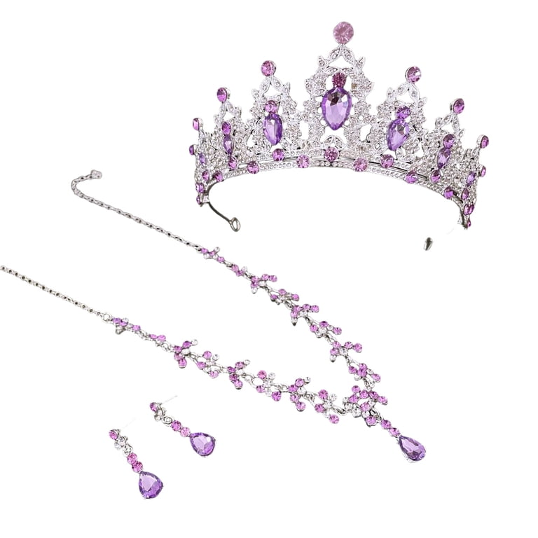 Crown Earring Necklace 3 Piece Set Shiny Rhinestone Alloy  display picture 2