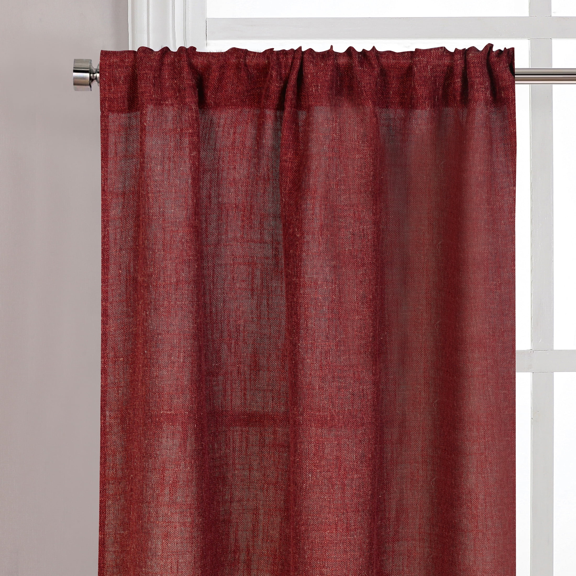 Better Homes & Gardens Linen Blend Light Filtering Rod Pocket Kitchen Curtain Tiers and Valance, Set of 3, Deep Redwood, 60 W x 36 L
