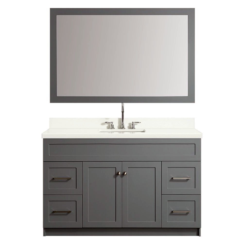 ARIEL 55 in. Bath Vanity in Grey with Quartz Vanity Top in White with