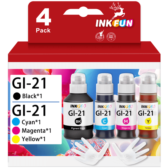 GI-21 Ink Bottle for Canon 21 GI-21 GI21 Ink Refill Bottle for Canon Ink GI 21 for Canon PIXMA G3260 G3270 G2260 G1220 G4270 G5020 G6020 (Black Magenta Cyan Yellow, 4 Pack)