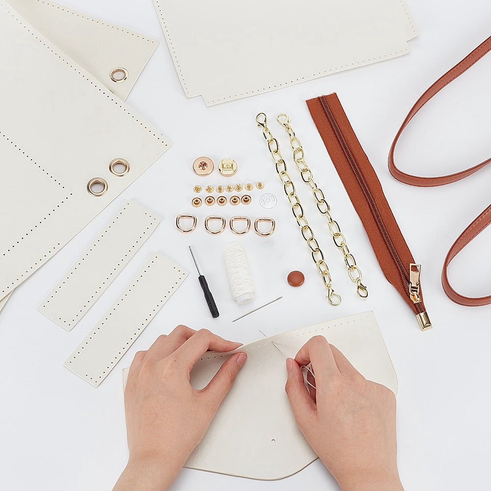 DIY PU Leather Bag Making Kit White Large Tote Bag Making Kit DIY PU Leather Shoulder Bag DIY Sewing kit with Bag Sewing Kit