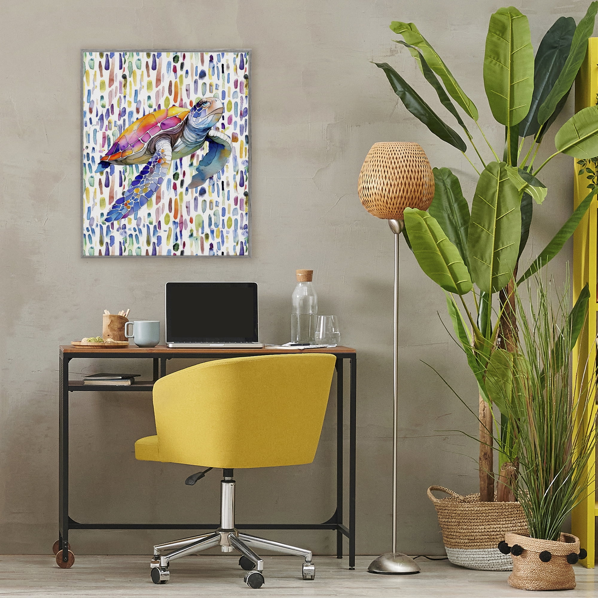Stupell Industries Turtle on Colorful Dots Gray Framed Giclee Art, design by Shelly Craig