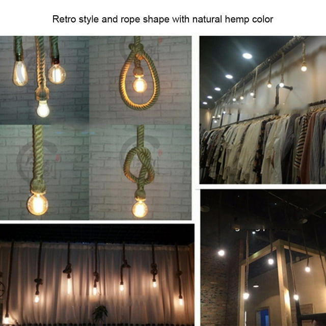 Hemp Rope Lamp Fixture, Pendant Light, 85-265V For E27 Base Light Bulb Coffee Bar Decor Parlor