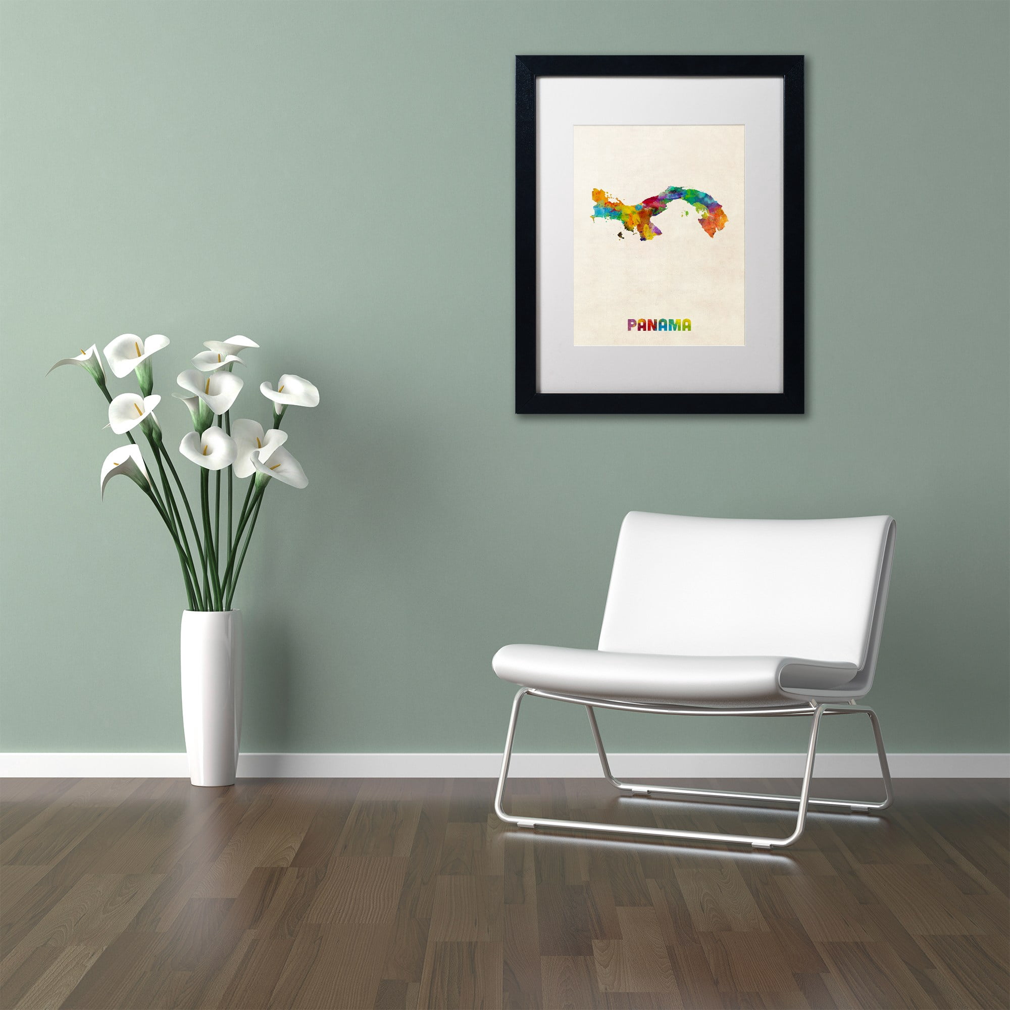 Trademark Fine Art ''Panama Watercolor Map'' by Michael Tompsett 16" x 20" White Matted Black Frame