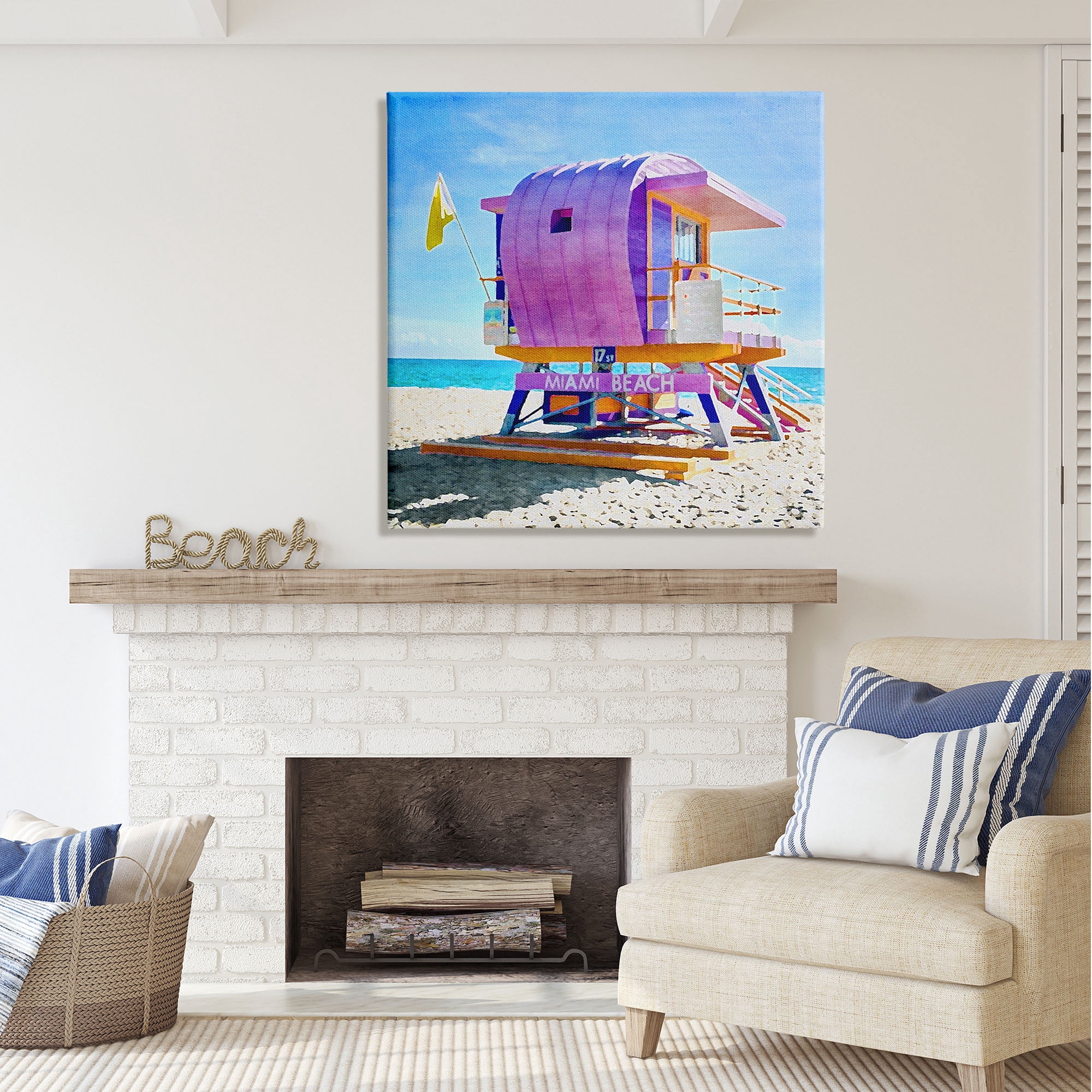 Stupell Industries Summer Lifeguard Hut Nature Painting Gallery Wrapped Canvas Print Wall Art, 36 x 36