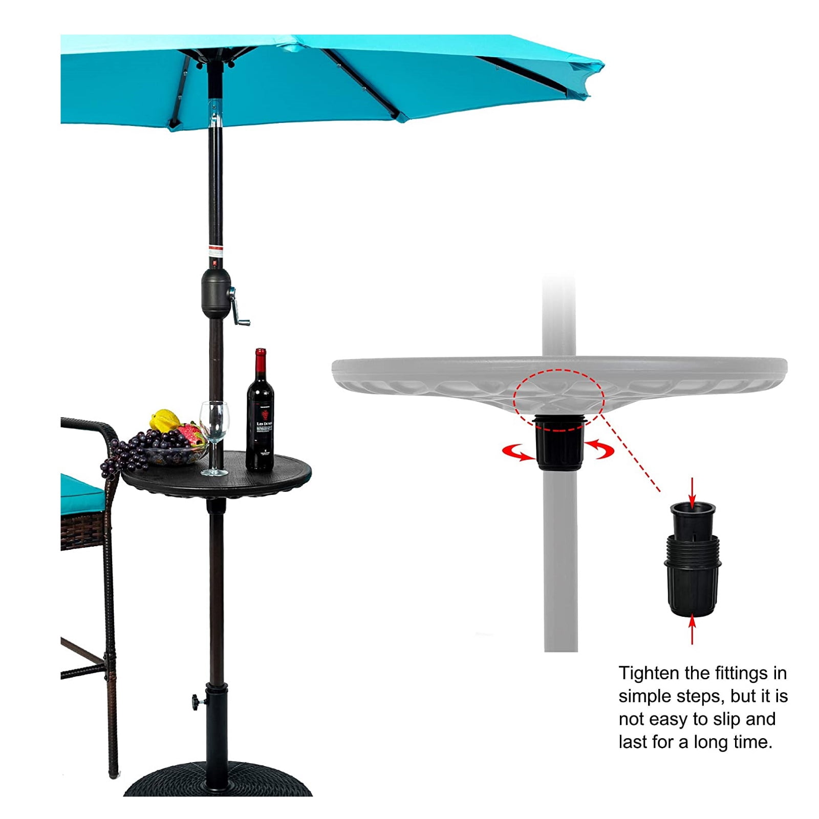 Prime Garden Adjustable Round Umbrella Table with umbrella Hole for Patio Outdoor, Black