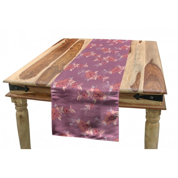 Floral Table Runner, Blooming Arrangement of Rhythmic Flowers Motifs Nostalgic Look Pattern, Dining Room Kitchen Rectangular Runner, 3 Sizes, by Ambesonne