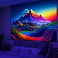 thumbnail image 2 of Sunset Mountain Tapestry, Blacklight Colorful Forest Lake UV Reactive Tapestry, Neon Glow in the Dark Starry Stars Nature Landscape Wall Hanging Tapestries for Bedroom - 90" x 70", 2 of 7