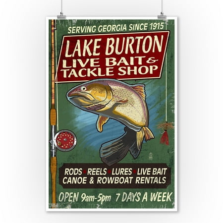Lake Burton, Georgia - Tackle Shop Trout Vintage Sign - Lantern Press Poster (9x12 Art Print, Wall Decor Travel (Best Tackle For Lake Trout)