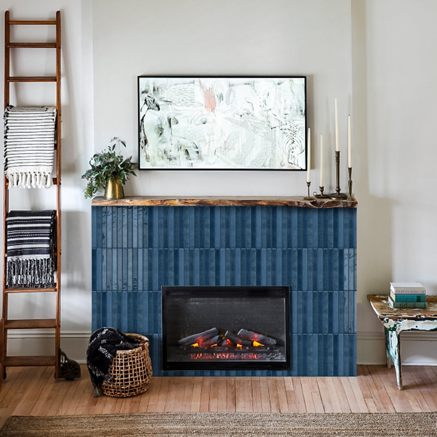 Firefly Hope 24-Sheet 9.7"×4.7" Stacked 3D Handmade Look Peel and Stick Backsplash, Waterproof Self-Adhesive Wall Tiles for Kitchen & Bathroom DIY Decor, Dark Blue