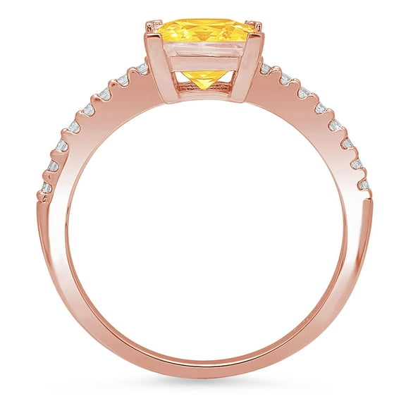 1.62 ct Princess Cut Natural Citrine Solitaire with Accents Engagement Ring for Women in 18K Rose Gold