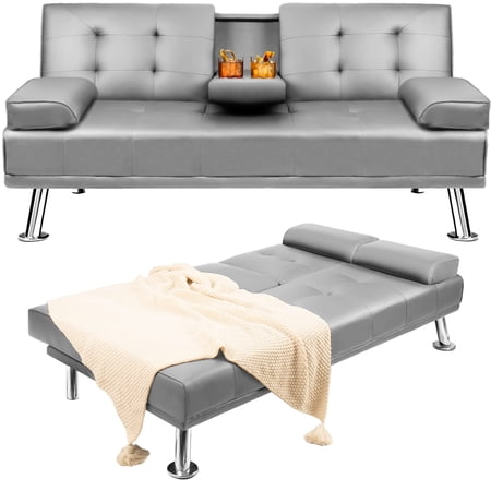 YESHOMY Futon Sofa Bed, Modern Faux Leather Convertible Folding Lounge ...