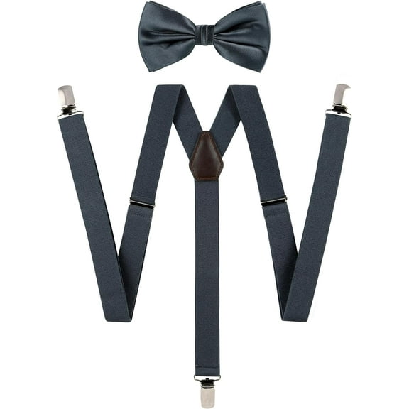 Solid Color Men's Suspender Woven Bow Tie Set for Wedding : Vivid Color, Adjustable Brace, Strong Clip, Elastic Band