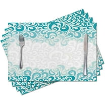 Placemats Set of 4,Teal Floral Flower,Washable Burlap Woven Heat Resistant Placemat for Dinning Table,Farmhouse,Outdoor,18X12 Inch