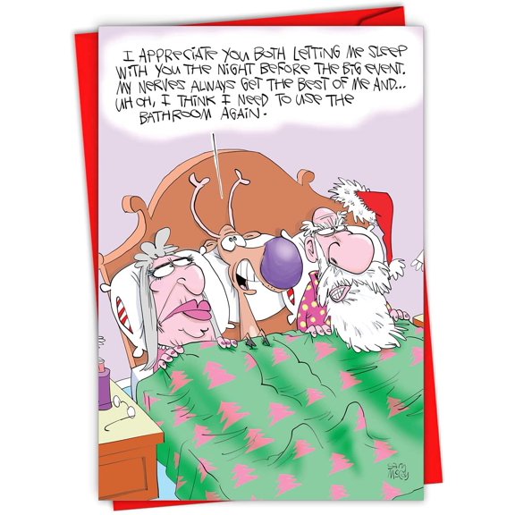 NobleWorks - Cartoon Christmas Note Card with Envelope (4.63 x 6.75 Inch) - Funny Joke Comic, Stationery for Xmas Holiday - Reindeer Nerves C9489XSG