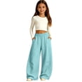 thumbnail image 3 of UACY Girls Boys Curved Wide Leg Cargo Pants Elastic High Waist Loose Fit Sweatpants Baggy Balloon Leg Trousers Fall Winter Bottoms (Sky Blue, 5-6 Years), 3 of 5