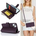 thumbnail image 3 of Wallet Case Compatible with iPhone 12 Mini Zipper Luxury ID Cash Credit Card Slots Holder Crossbody Lanyard Folio PU Leather Cover [Detachable Magnetic Hard Case] with Strap, Purple, 3 of 16