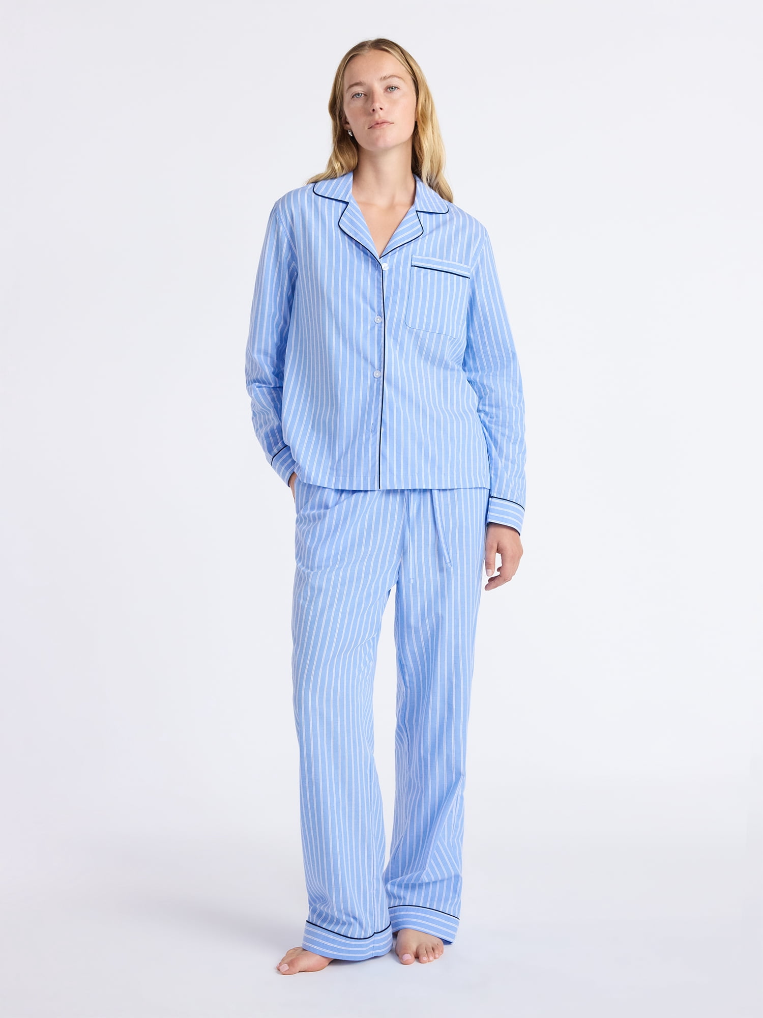 Free Assembly Matching Family Pajamas Women's Cotton Notch Collar Top and Pants Gift Set, 2-Piece, Sizes XS-3X