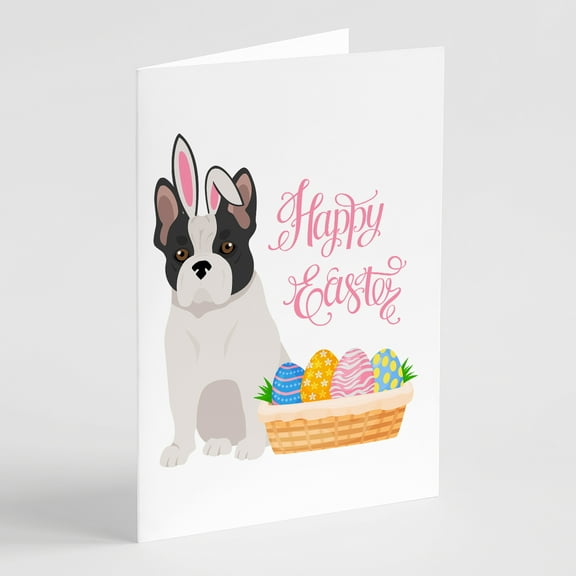 Black and White French Bulldog Easter Greeting Cards and Envelopes Pack of 8 7 in x 5 in
